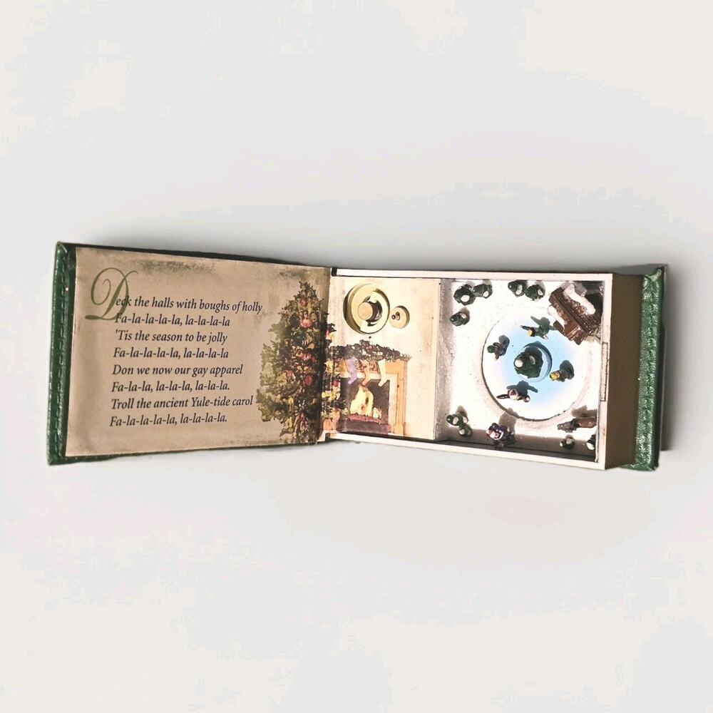 Miniature Christmas Music Box Ice Skating Spinning Deck the Halls Vtg Book Works